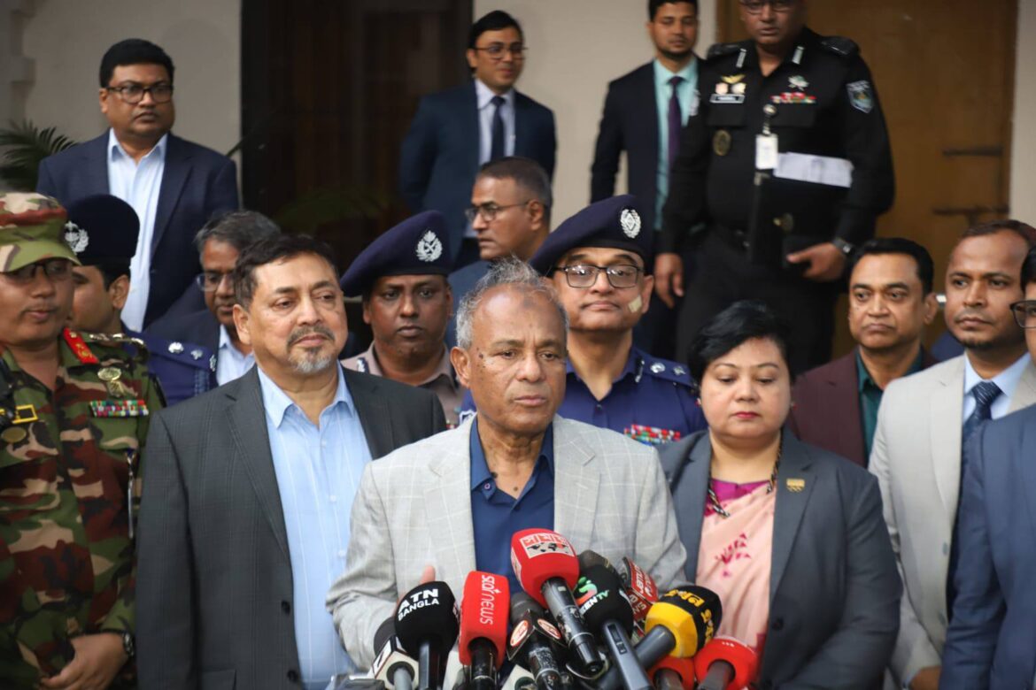 Home Adviser Lieutenant General (Rtd) Md Jahangir Alam Chowdhury spoke at the Mymensingh City Corporation office this afternoon. Photo: Ministry