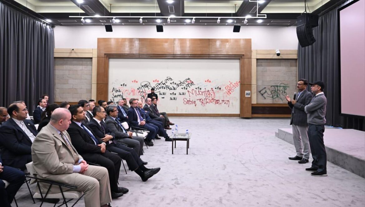 Foreign diplomats based in Dhaka today visited the July Mass Uprising Memorial Museum, days before it is set to open for public. Photo: CA's Press Wing