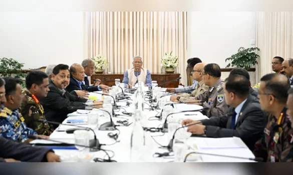 Chief Adviser Professor Muhammad Yunus presided over a high-profile meeting ahead of the national polls held this afternoon at the State Guest House Jamuna. Photo: CA Press Wing